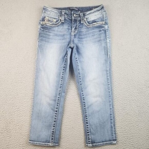 Vigoss Denim - VIGOSS Jeans Women 3/4 Heritage Low Rise Chelsea Capri Heavy Embroidered Pocket